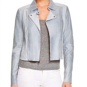 PAIGE Silvie Pastel Blue Suede Moto Jacket Size L